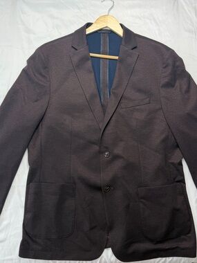 BAR III 46 L Men's Burgandy/Brown Textured Two-Button Blazer